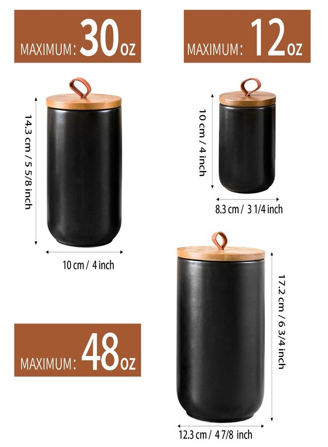 Kendiis Black Ceramic Canister Set, 3pcs Ceramic Kitchen Canisters for Countertop with Airtight Wood Lids, Large Flour and Sugar Containers for Coffee, Tea, Spice - Image 3